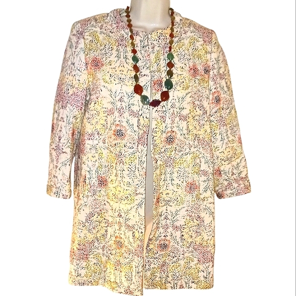 Zara Limited Edition Orange & Cream Open Front Textured Elegance Coat Nwot SizeS - Picture 7 of 13